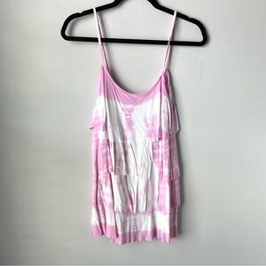 Victoria's Secret Pink White/Pink Tie-Dye Tiered Ruffled Nightgown Top Size M/L